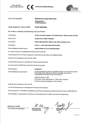 Konformitätserklärung 241015 PSA Forsec Gläser TDL 2DUO Min Konformitätserklärung 241015 PSA Forsec Gläser TDL 2DUO Min